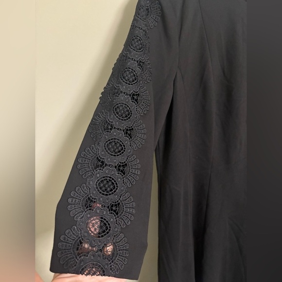 Talbots Classic Dress Size 16P Petite Black Stretch Lace Detail Sleeve Midi - Picture 3 of 7